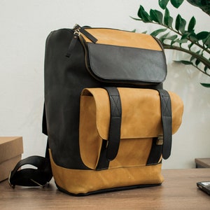 Black Backpacks for School,Leather Laptop Backpack,Leather Personalized Backpack,Macbook Backpack For Men,Travel Backpack,Leather Rucksack