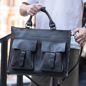 Porte-documents en cuir pour homme, Sac pour ordinateur portable 17 pouces avec gravure au laser, Sac messager fait main, Sacs à main en cuir personnalisés pour homme, Cartable pour homme