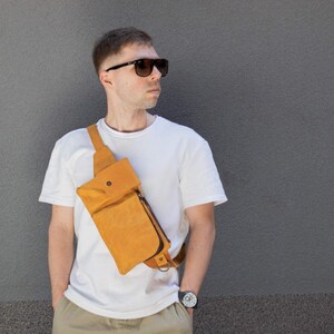 Leather Belt Bag for Men, Handmade Fanny Packa as a Gift for Him, Leather Belt Pouch, Personalized Hip Bag, Large Bum Bag for Men