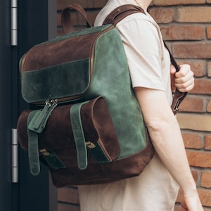 Personalized Leather Backpack, Travel Backpack with Laser Engraving, Large Backpack for Men, Handmade Men&#39;s Backpack, Personalised Backpack