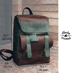 Rugzak voor heren, leren handgemaakte rugzak voor op reis, laptoprugzak voor werk, gepersonaliseerde schoolrugzak, handgemaakte leren tas afbeelding 4