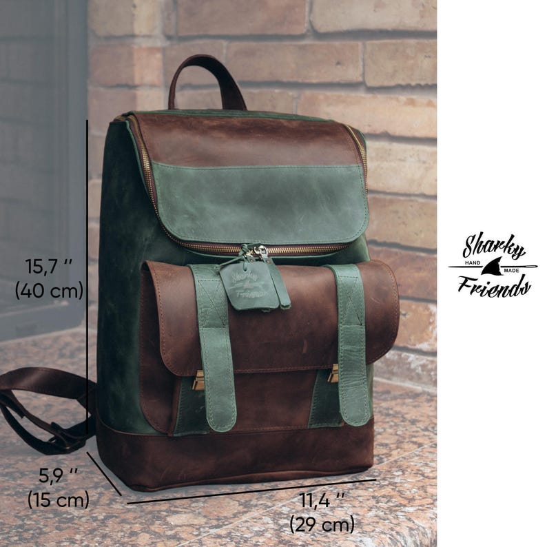Rugzak voor heren, leren handgemaakte rugzak voor op reis, laptoprugzak voor werk, gepersonaliseerde schoolrugzak, handgemaakte leren tas afbeelding 4