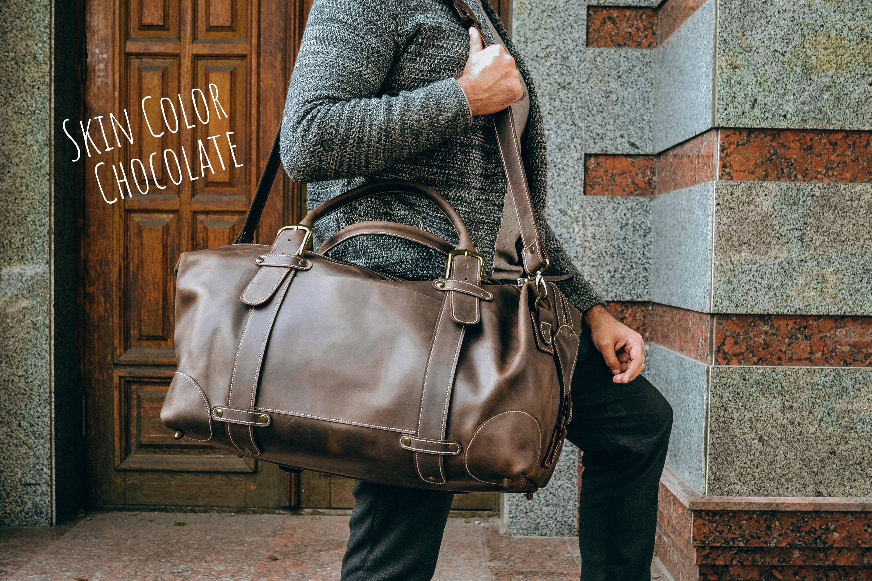 Overnight bag for men Vintage leather weekender bag Military Etsy