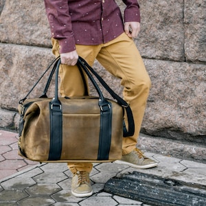 Weekender Bag for Men, Personalized Leather Duffle Bag, Handmade Gym Bag with Laser Engraved, Genuine Leather Travel Bag, Leather Duffel Bag