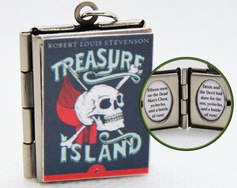Médaillon de livre miniature de l'île au trésor de Stevenson (citation personnalisée à l'intérieur) porte-clés à breloques broche bague bracelet collier pendentif ras du cou