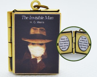 Médaillon de livre miniature homme invisible de H.G. Wells (citation personnalisée à l'intérieur) porte-clés à breloques broche bague bracelet collier pendentif ras du cou