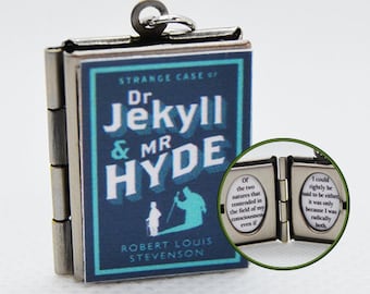 The Strange Case of Dr. Jekyll & Mr. Hyde Miniature Book Locket (custom quote inside) Keychain Brooch Ring Bracelet Choker Pendant Necklace