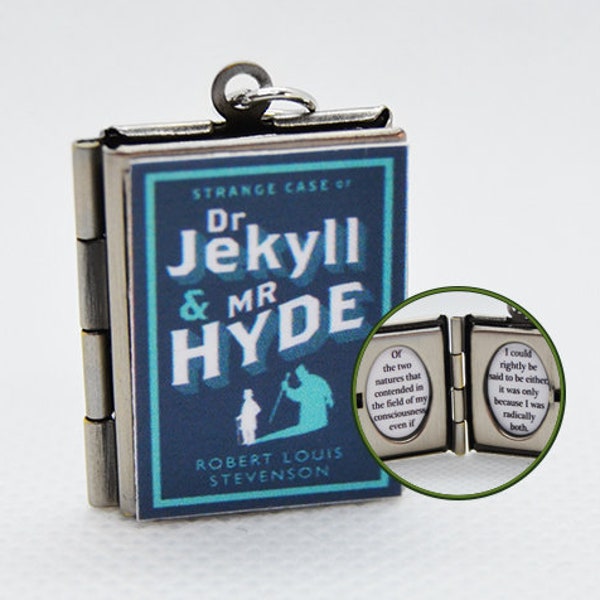 The Strange Case of Dr. Jekyll & Mr. Hyde Miniature Book Locket (custom quote inside) Keychain Brooch Ring Bracelet Choker Pendant Necklace