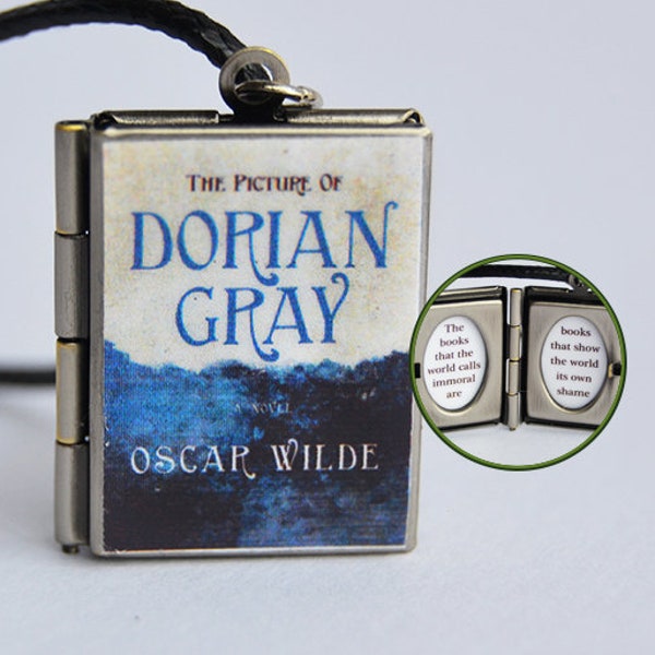 Image - Médaillon livre miniature Dorian Gray (Citation d'Oscar Wilde à l'intérieur) Porte-clés à breloques Broche Bague Bracelet Collier ras de cou avec pendentif