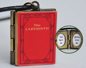 Labyrinth Miniature Red Book Locket (custom quote inside) Charm Keychain Brooch Ring Bracelet Choker Pendant Necklace