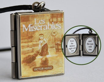 Les Miserables Miniature Book Locket (Victor Hugo quote inside) Charm Keychain Brooch Ring Bracelet Choker Pendant Necklace