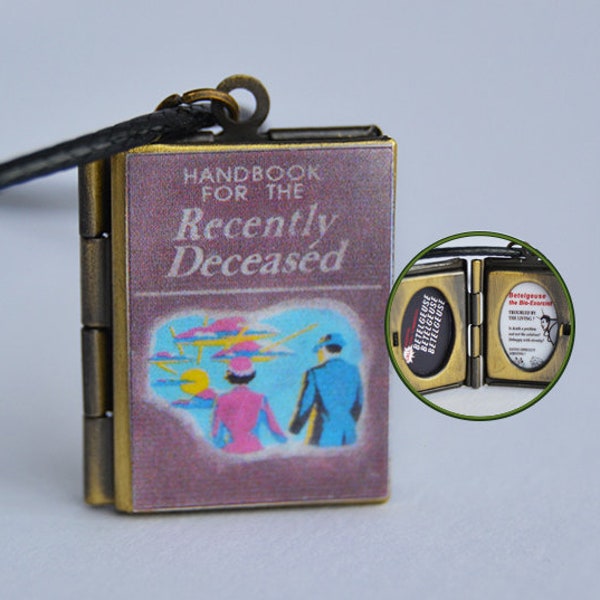 Handbook for the Recently Deceased Miniature Book Locket (flyer inside) Charm Keychain Brooch Ring Bracelet Choker Pendant Necklace