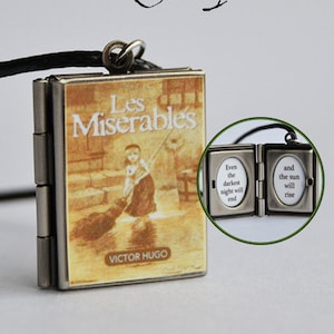 Les Miserables Miniature Book Locket (Victor Hugo quote inside) Charm Keychain Brooch Ring Bracelet Choker Pendant Necklace