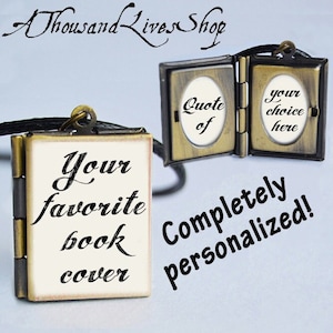 Personalized Miniature Book Locket (quote inside) Charm Keychain Brooch Ring Bracelet Choker Pendant Necklace - Customizable Jewelry