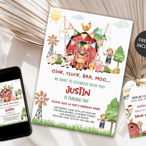 Editable Farm Birthday Party Invitation Farmer Barnyard Etsy