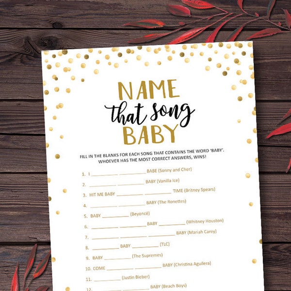 Name That Baby Tune Name The Baby Song Baby Shower Games Printable Guess the Baby Tune Baby Shower Activity Baby Shower Ideas Gold pxb23