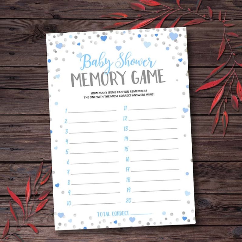 Baby Shower Memory Game Printable Baby Shower Games Blue Etsy