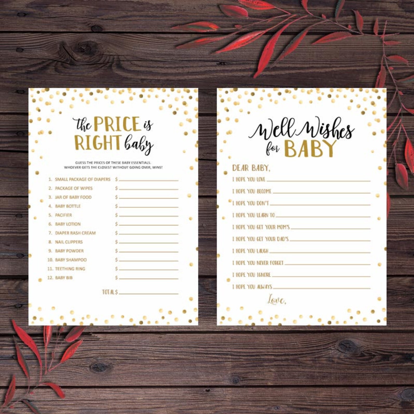 Printable Baby Shower Games Printable Gold Baby Shower Games | Etsy
