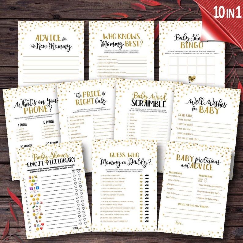 Printable Baby Shower Games Printable Gold Baby Shower Games | Etsy