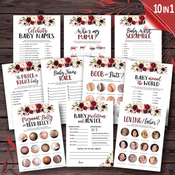 Marsala Baby Shower Games Printable Baby Shower Games Pack Baby Shower Activity Printable Baby Shower Girl Baby Shower Printable Game pxb24