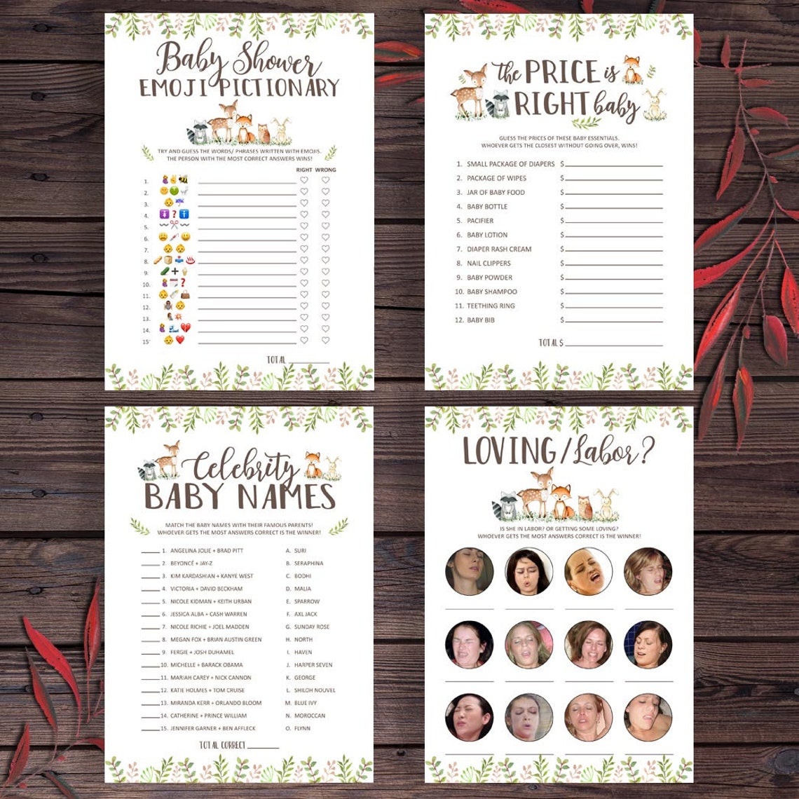 Woodland Baby Shower Games Printable Pack Rustic Baby Shower - Etsy