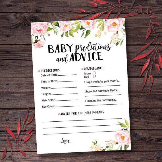 Baby Predictions Blush Rose Gold Watercolor Botanical Girl Baby Naomi Baby Advice And Predictions Card Printable Baby Shower Advice Card Invitations Announcements Paper Party Supplies Delage Com Br