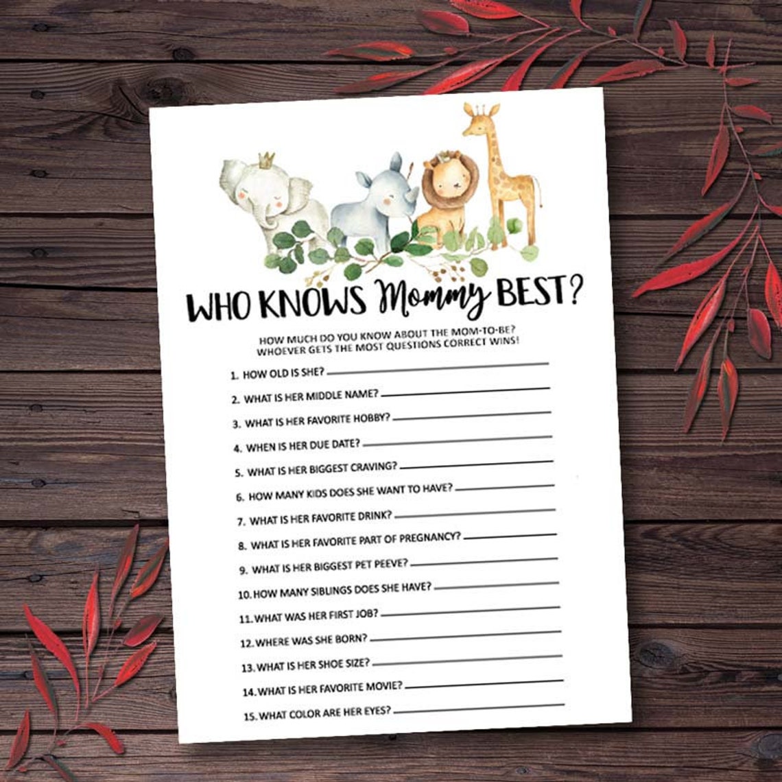 Who Knows Mommy Best Baby Shower Games Printable Mommy to Etsy