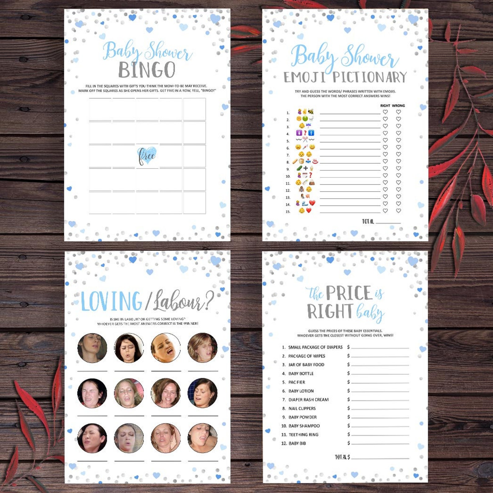 Boy Baby Shower Games Bundle Blue Baby Shower Games Baby Boy Etsy