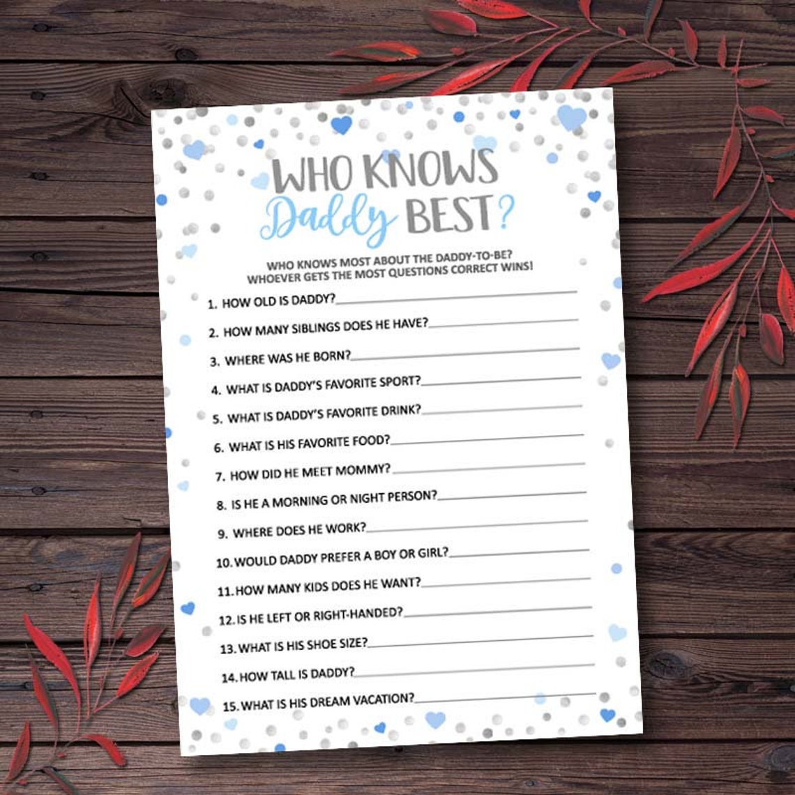 Who Knows Daddy Best Baby Shower Games Printable How Well Do Etsy