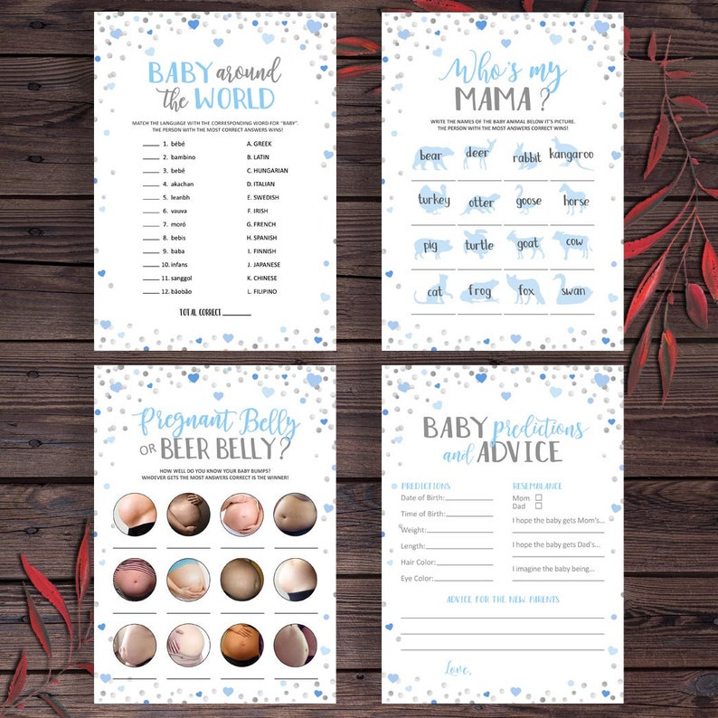 Boy Baby Shower Games Bundle Blue Baby Shower Games Baby Boy Etsy
