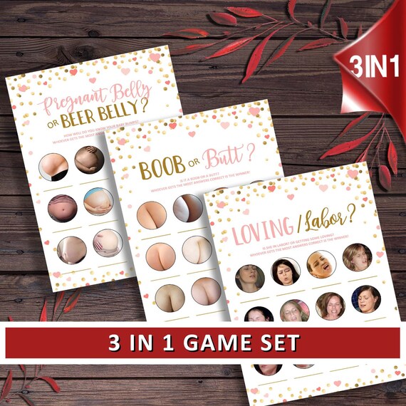 Porn Baby Shower - Pink hearts Lovin Labor or porn, Baby shower games printable, boobs or  butts, pregnant or beer belly baby bump, labour or loving porn bxp142