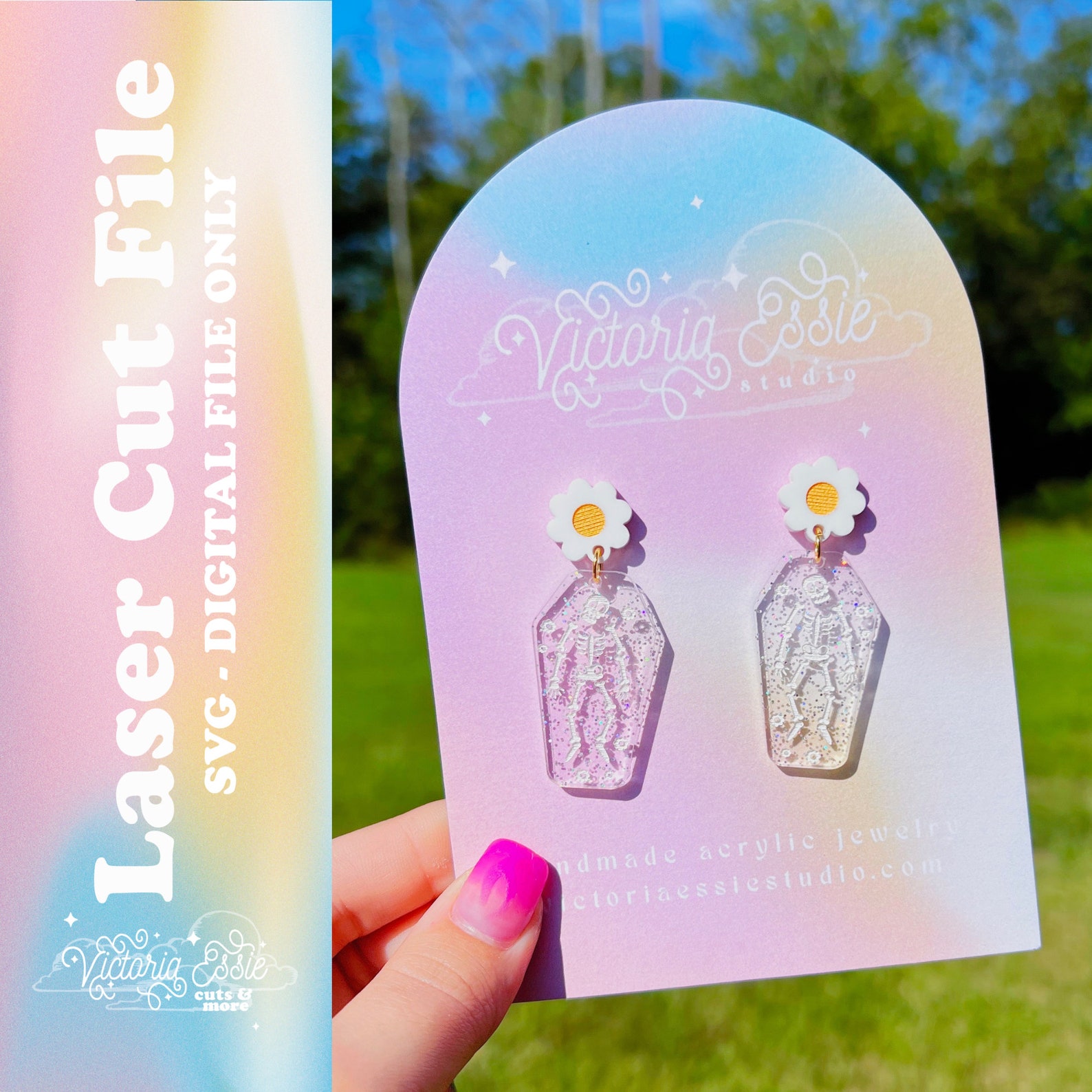 Skeleton and Daisy Earring SVG Cut File Etsy