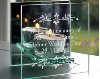 Wedding Absence Candle Glass Personalized T Light Holder light in memory of loved ones