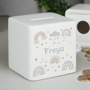 Rainbow Ceramic Square Money Box Personalized by Cellini Gifts