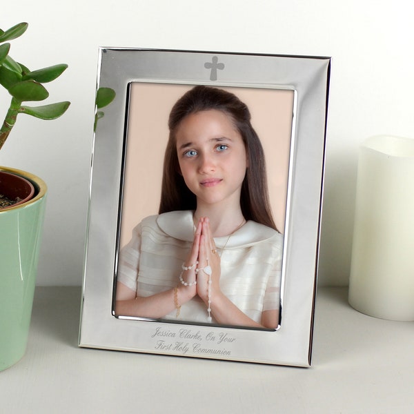 First Holy Communion Personalized gift Silver Photo Frame Keepsake Engraved Present for Boy or girl