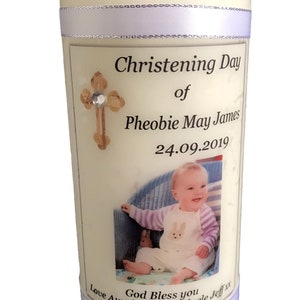 Christening Candle Personalized Gift Photo Candle with message and your own photo beautiful keepsake