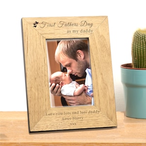 Premier cadre photo personnalisé pour la fête des pères 15,2 x 10,2 cm avec propre message gravé.