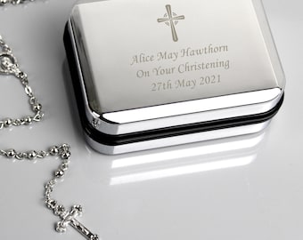 Rosary Beads & Silver Cross Box Personalized gift Communion, Confirmation, Christening, Baptism, Catholic item