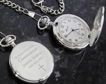 Personalized Boys First Holy Communion Gift Engraved Pocket Watch Christian Keepsake