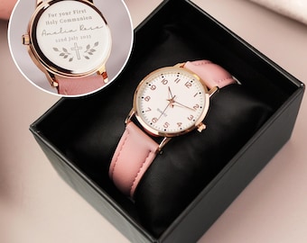 Girls First Holy Communion Engraved Personalized gift Pink Engraved Watch