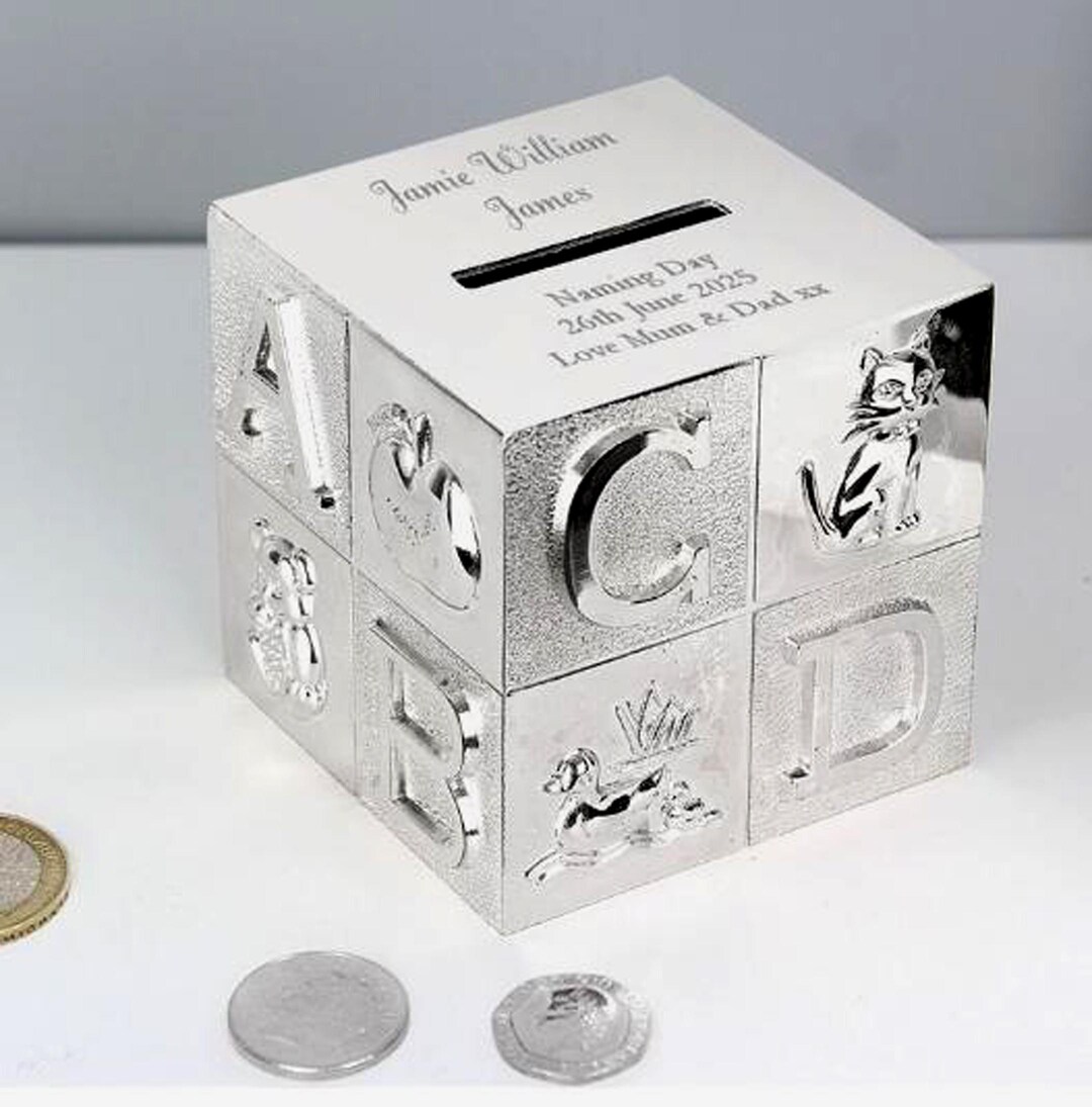 Naming Day Ceremony ABC Money Box Silver Finished Personalized Gift ...