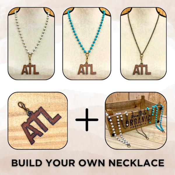 Atlanta ATL Clasp Pendant Charm, Custom Pearl, Turquoise, or Antique Bronze Necklace, Sports, Football, City Celebration, Souvenir or Gift