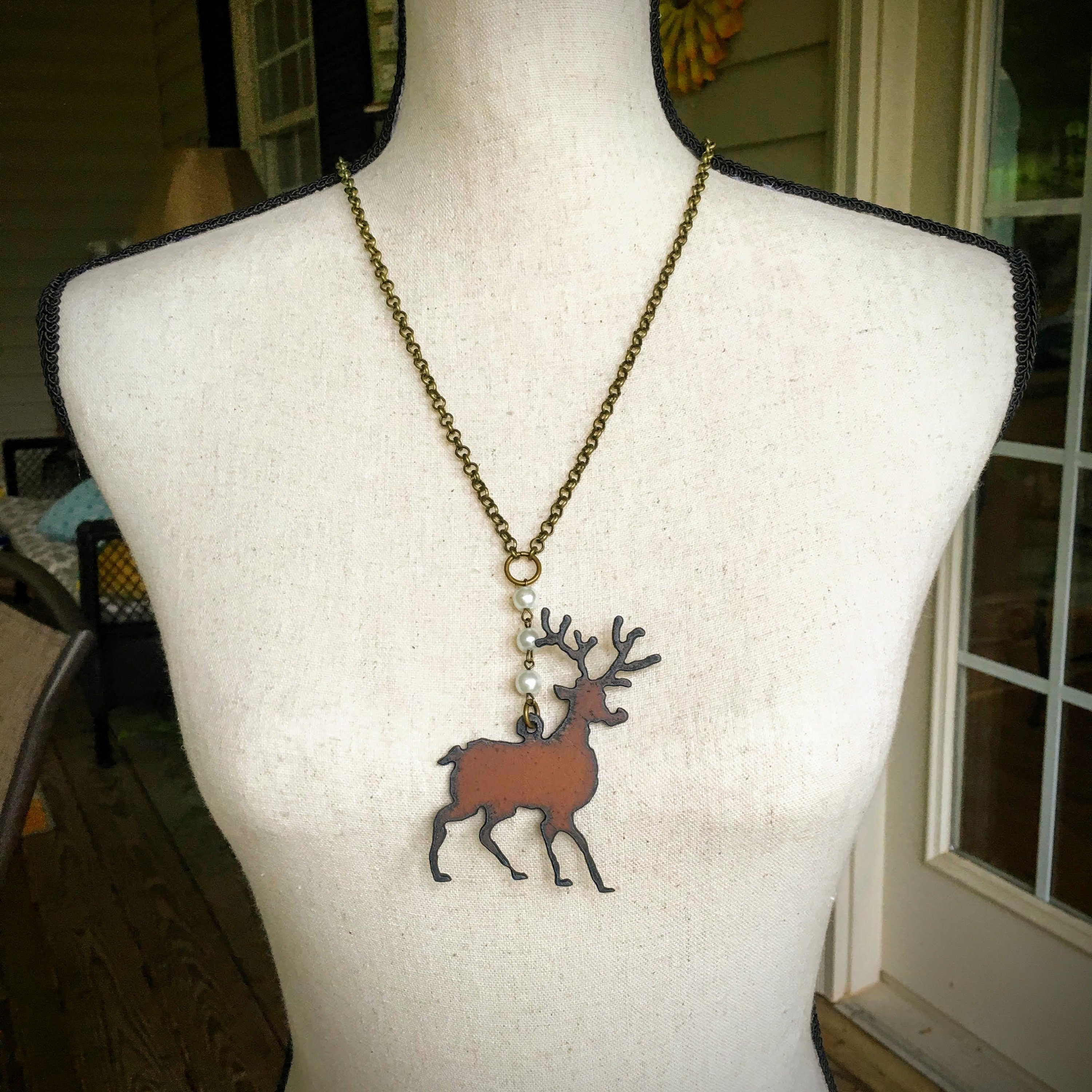 Rustic Reindeer Necklace Christmas Rudolf Deer Necklace Etsy