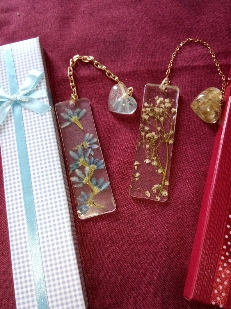 Bookmark resin flowers with pressed flowers Etsy