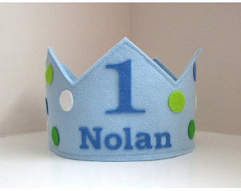 Polka Dot Birthday Crown, Woolfelt Crown, Boy Crown, Girl Crown, Smashcake Crown, Party Hat, First Birthday