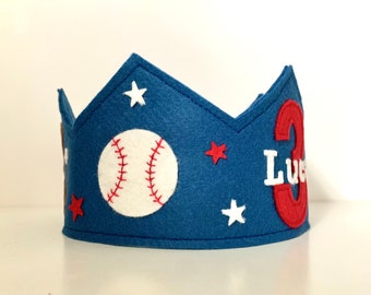 Baseball Themed Birthday Crown, Wool Felt Crown, Baseball, Birthday Crown