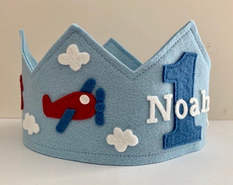 Airplane Birthday Crown, Wool Felt Crown, Plane Birthday, Time Flies Birthday, Personalized Party Hat