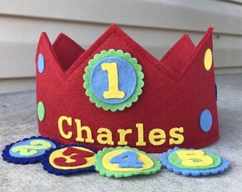 Polka Dot Birthday Crown with Interchangeable Numbers, Woolfelt Crown, Girl Crown, Smashcake Crown