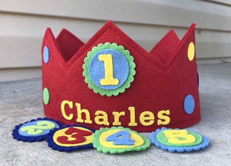 Polka Dot Birthday Crown with Interchangeable Numbers, Woolfelt Crown, Girl Crown, Smashcake Crown image 1