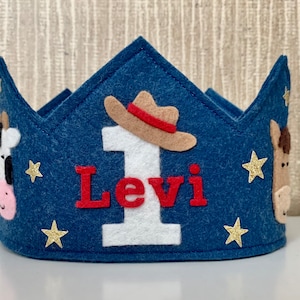 Cowboy Birthday Crown, Farm Animal Felt Crown, Woolfelt Crown, Boy Crown, Girl Crown, Smashcake Crown, Party Hat, First Birthday